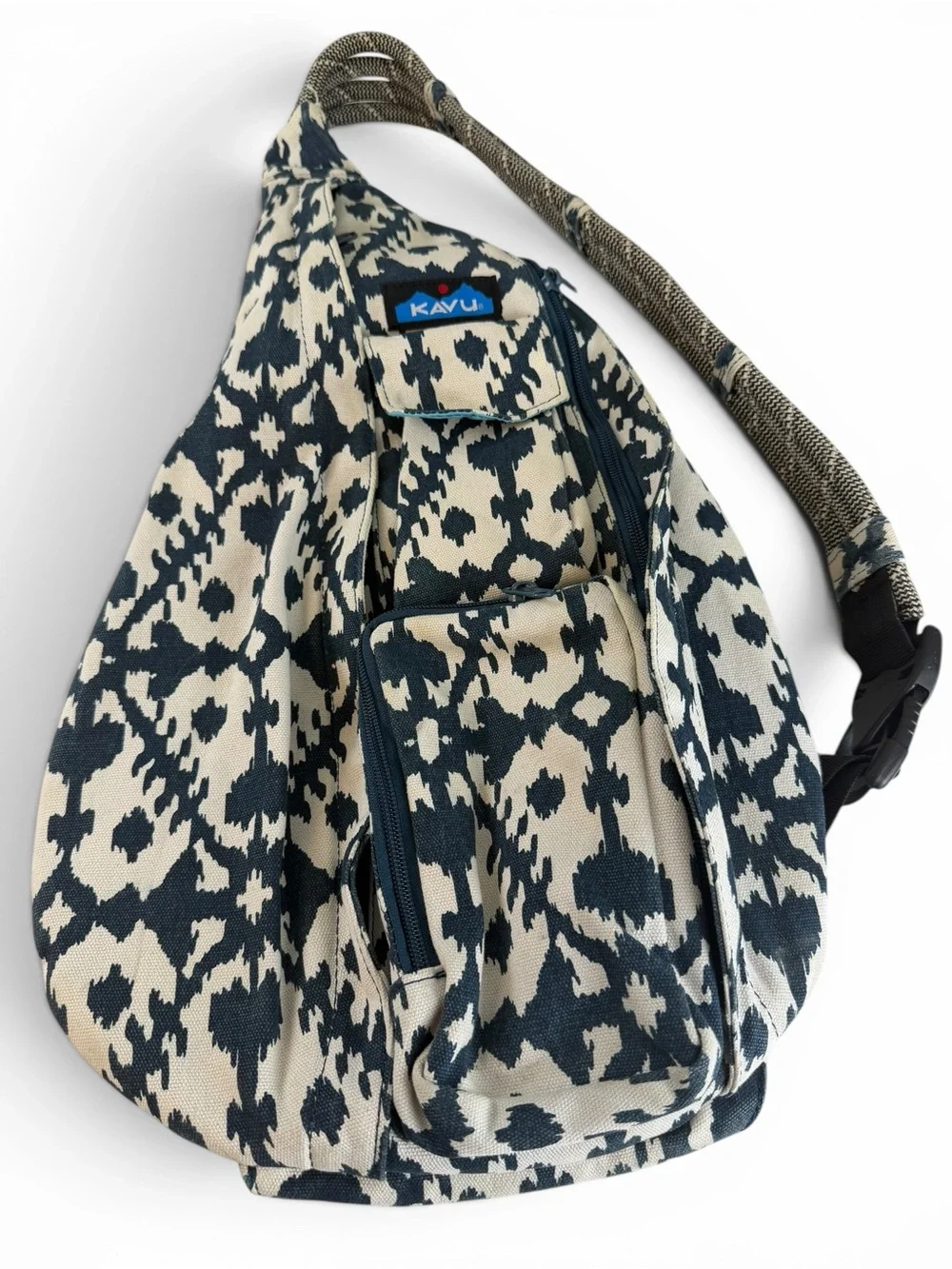 KAVU Rope Sling Bag Ikat Print Canvas Crossbody Backpack